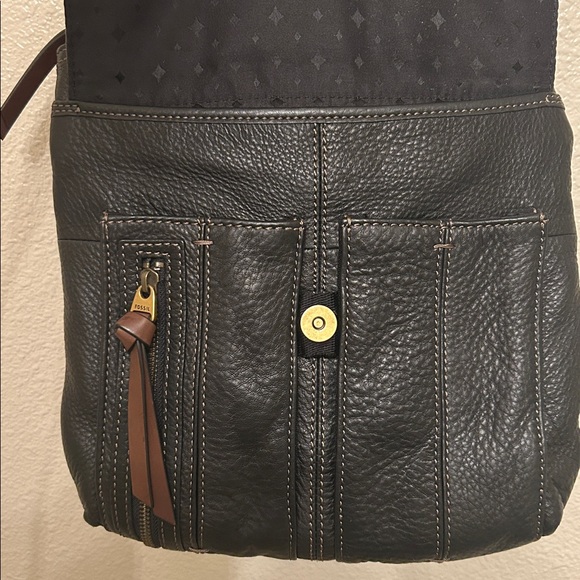 Fossil Morgan Traveler Black Soft Pebble Leather Organizer Crossbody Bag - Picture 7 of 9